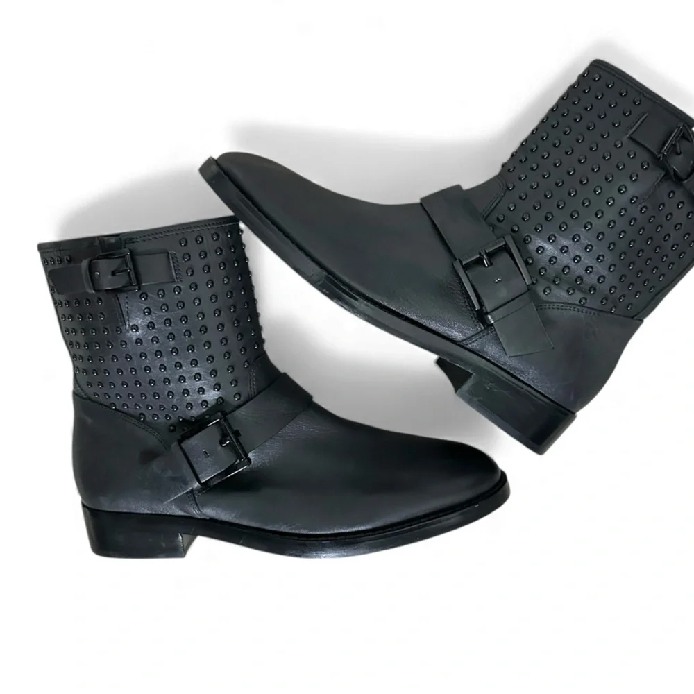 Michael Kors Reeves Studded Moto Boots Black Leather Dark Academia Biker Size 7